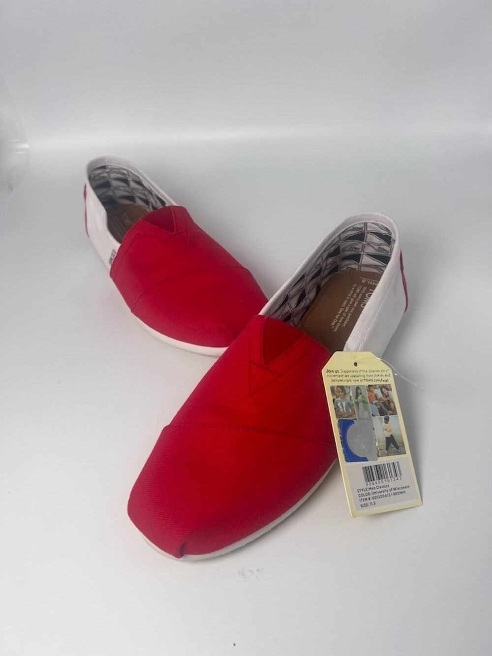 Toms Men's Classic Slip-On University Of Wisconsin Canvas Shoes Red/White 11.5